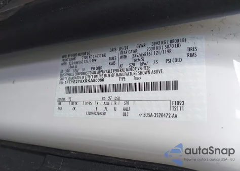 2024 Ford Transit T-150 из США, поврежденный, VIN 1FTYE2Y8XRKA80080